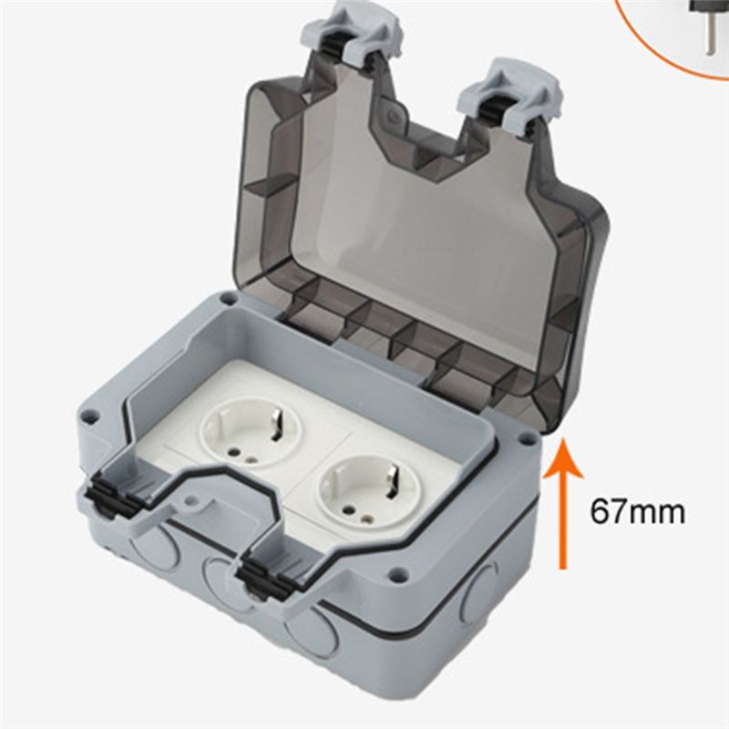 A84E-Outdoor Socket Waterproof Socket Dustproof With Switch Indicator Light, Wall Socket Wet Room Surface-Mounted Protective Con