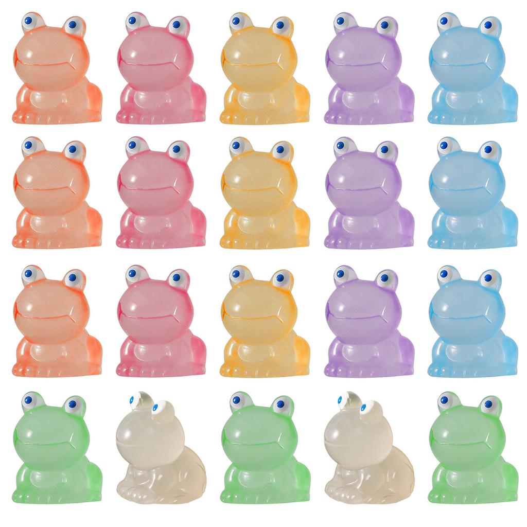Set of 20 Glowing In the Dark Resin Miniature Frogs Figurines Various Colors for DIY Crafts and Party Decorations