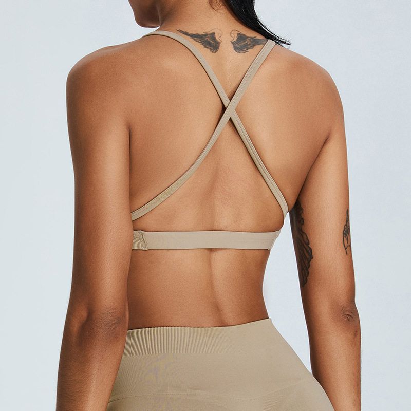 

Fashion Seamless Quick-Drying Yoga Bra Women s Sports Intimates Running Fitness Clothes Cross Sling Beautiful Back Bubble Wrap Tops Light Brown M