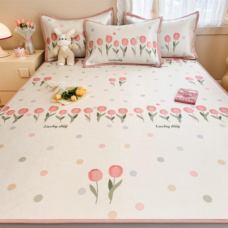 New Cute 3-Piece Ice Vine Cooling Mat Pillowcase & Bed Sheet Set with Digital Print - Spring/Summer