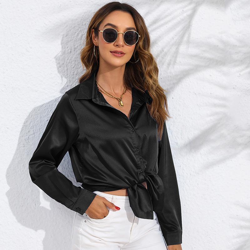 Nuova Camicia a Maniche Lunghe Tinta Unita da Donna per Primavera ed Estate
