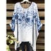 Damen Sommer Böhmisches T-Shirt mit Blumendruck Vintage Helllila Y2k Grafik Rundhals Kleidung Elegant Frau Kurzarm Top