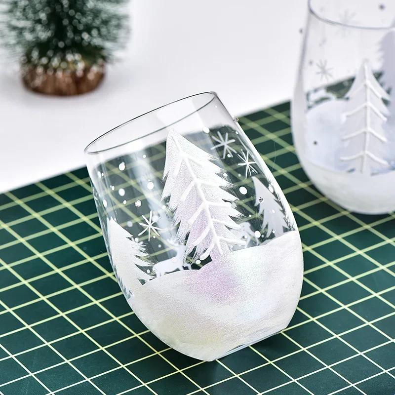 1pcs/2pcs Christmas Series Crystal Red Wine Glasses Colored Pattern High Legged Cup Christmas Party Wine Glass Decorations