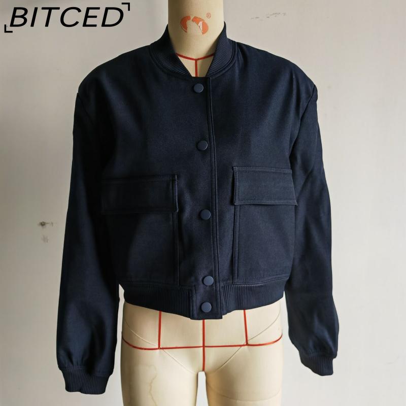 BITCED Spring Women's Oversized Pocket Jacket with Stand Collar