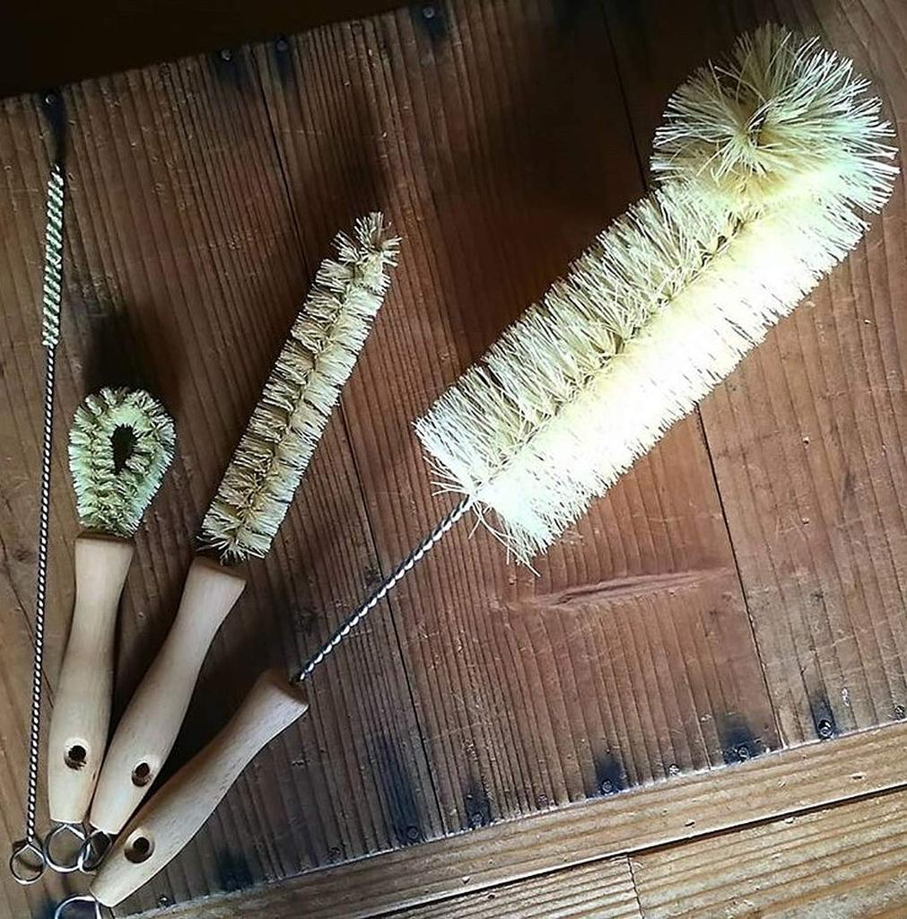 Gaia Guy Cleaning Brush Set Sisal Brush Wooden for Cleaning Narrow Neck Kettles Includes Lid Long Straw Brush (Plastic Free) + Handle) Bottles,