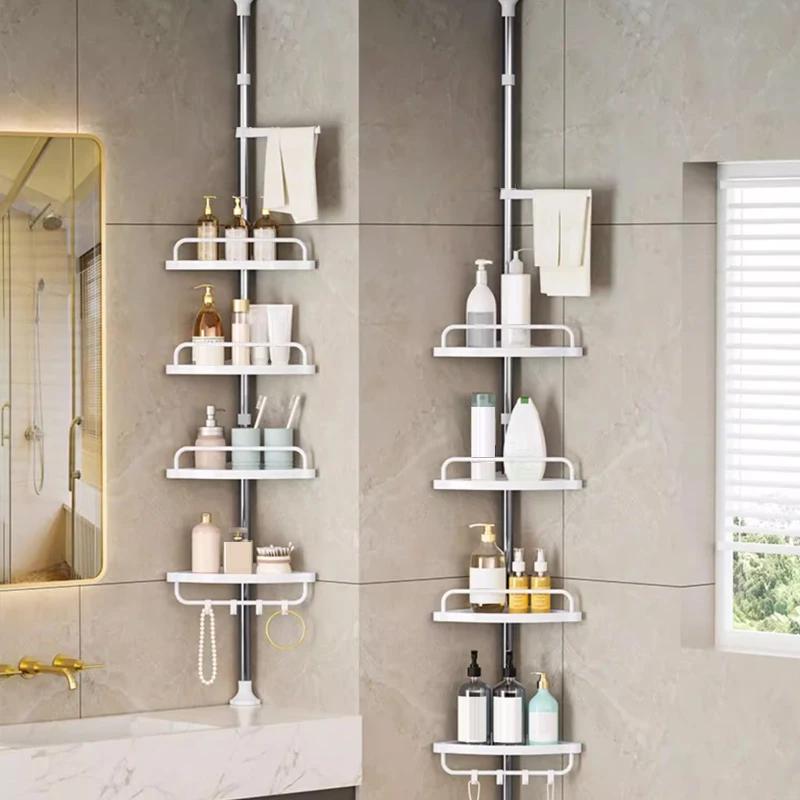 4 Tier Bathroom Corner Storage Rack Adjustable Stainless Steel Pipe Shower Organizer Rust Proof Telescopic Rod Bathroom Shelf