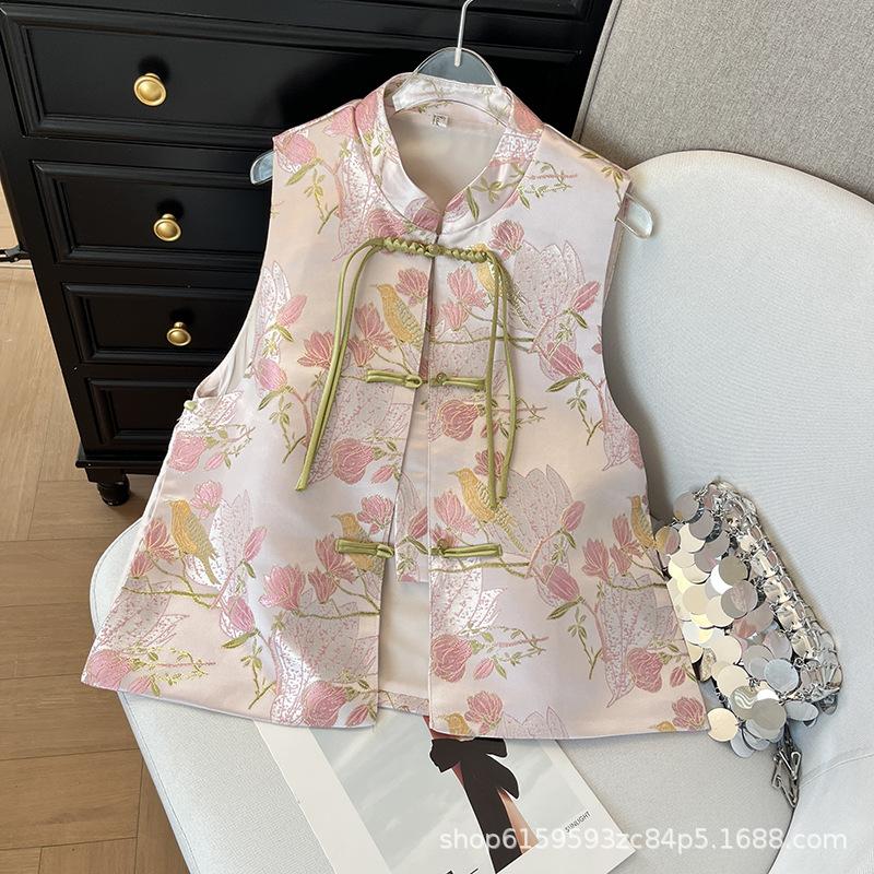 

2025 новый маленький жилет с пряжкой в иностранном стиле, розовый жаккардовый, женский топ XXXL [Recommended 138-75kg] розовый