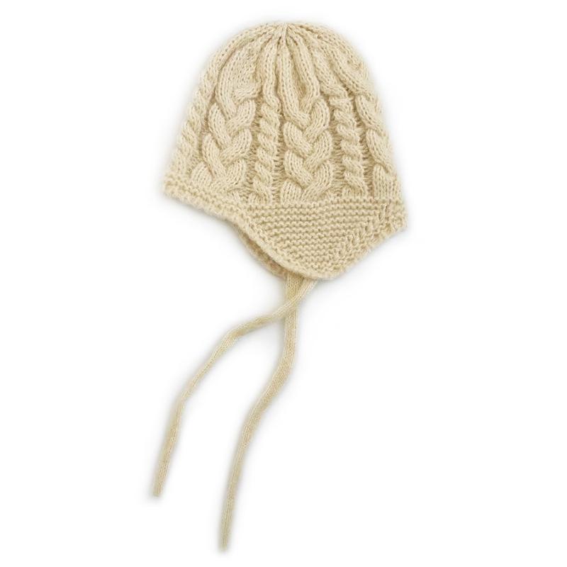 Personalized Unisex Baby Cable Knit Wool Hat with Ear Protection for Autumn and Winter бежевый