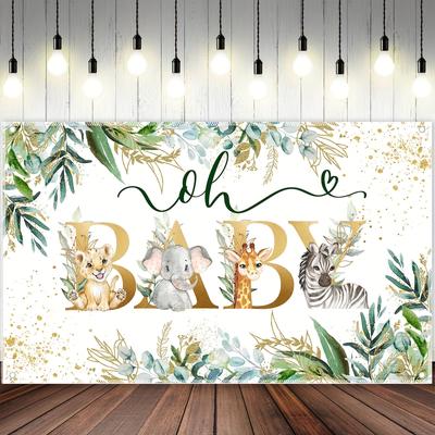Animals Greenery Leaves Zoo Background Boy Girl Newborn Party Decorations Kids Birthday Banner Polyester Photography Backdrop