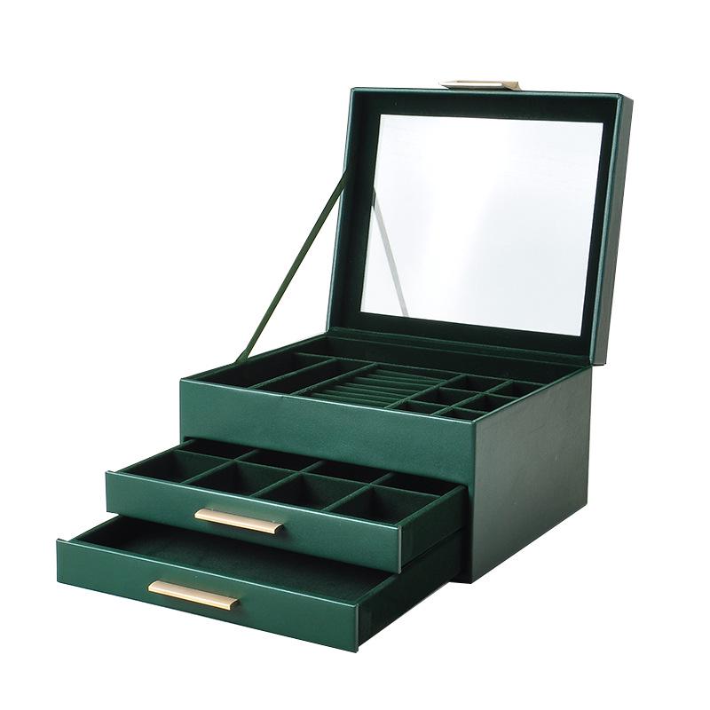 Gold Three-Layer Jewelry Box with Window for Necklaces and Earrings