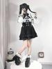 Women's Japanese Academy Style Slimming Skirt Set: Autumn White Long-Sleeve Shirt & High-Waisted Short Skirt Two-Piece