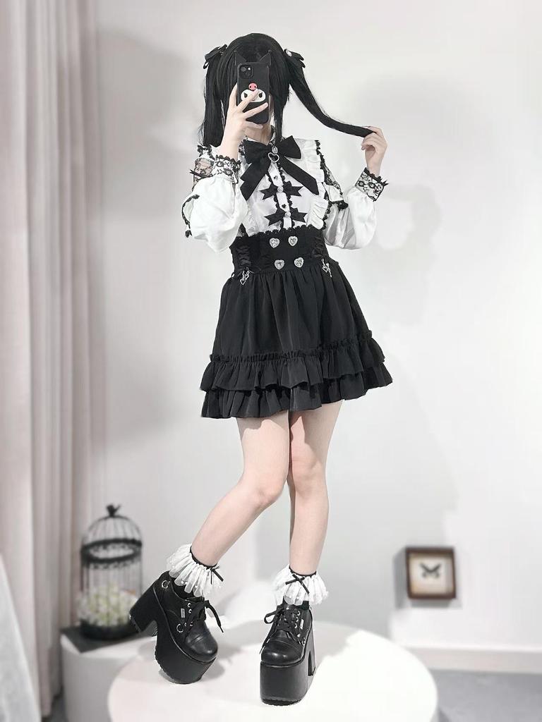 Women's Japanese Academy Style Slimming Skirt Set: Autumn White Long-Sleeve Shirt & High-Waisted Short Skirt Two-Piece