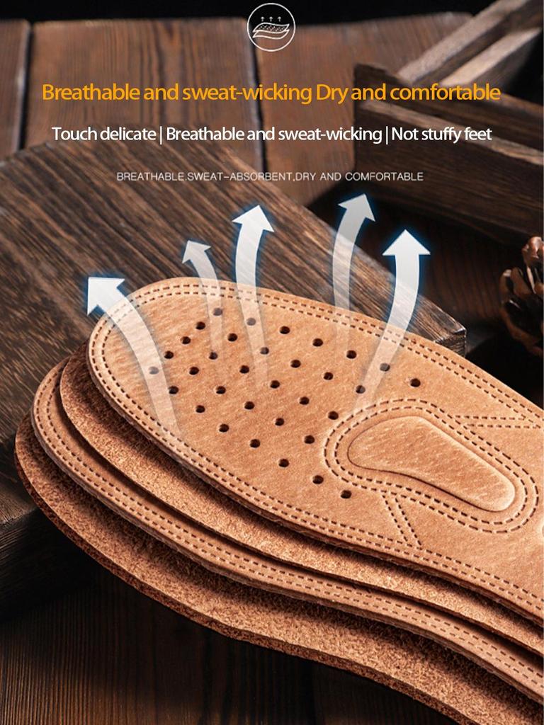 Thickened Genuine Leather Moisture-Wicking Breathable Deodorant Sports Insoles for Men and Women