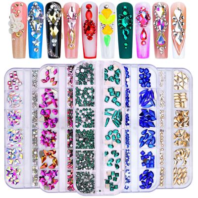 12 Grid Nail Art Diamant speciálního tvaru Diamant s plochým dnem Drahokamy Ab Nail Art Šperky Vrtačka Dekorace nehtů Přímý prodej