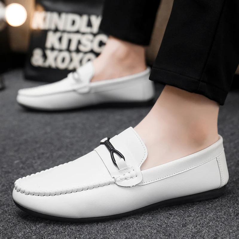 Fashion Summer Men Casual Shoes Leather Moccasins Breathable Slip on Boat Shoes Italian Luxury Brand Mens Driving Loafers Size 39-46