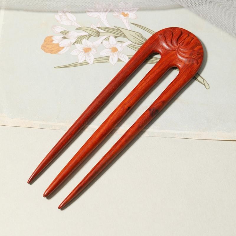 Vintage Carved Wood Hairpin Exquisite Wood Hair Stick with Handcrafted Details for Vintage Look Enthusiasts