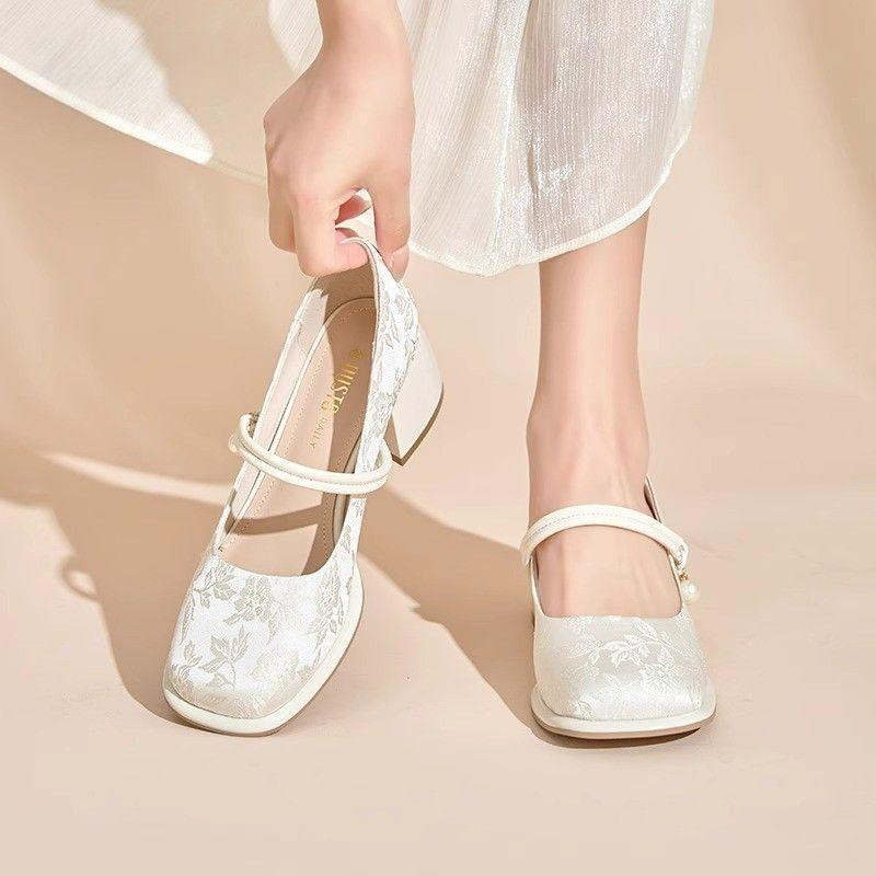 Increase height and show leg length temperament pearl single shoes summer new Chinese style national style with cheongsam temperament high heels