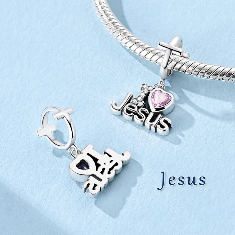 Silve Decorative Charms Bead Elements Rotating Eye Praying Hands Jesus Cross Charm Decorations For Authentic Bracelet Style Pendant Piece Woman