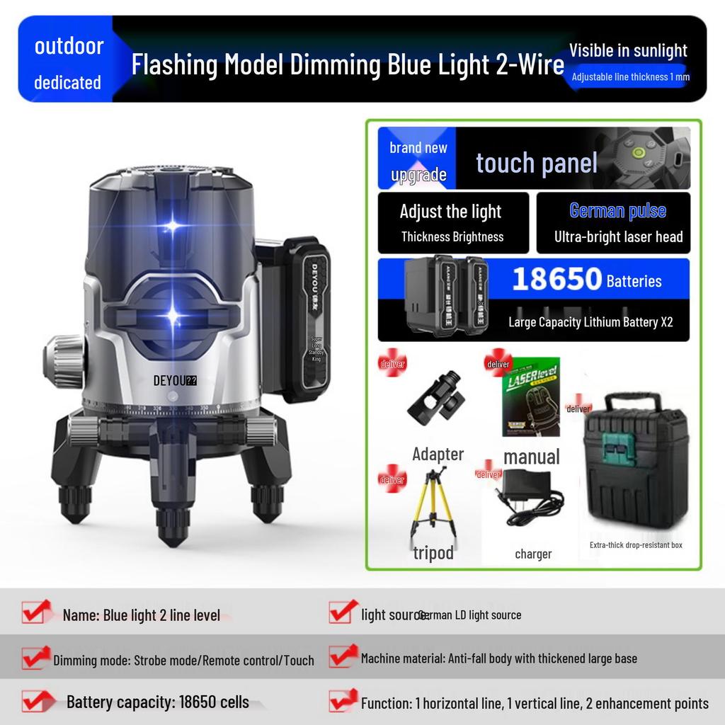 Germany Infrared High Precision Green/Blue Light Level with Remote Control, Automatic Leveling (2, 3, or 5 Lines)