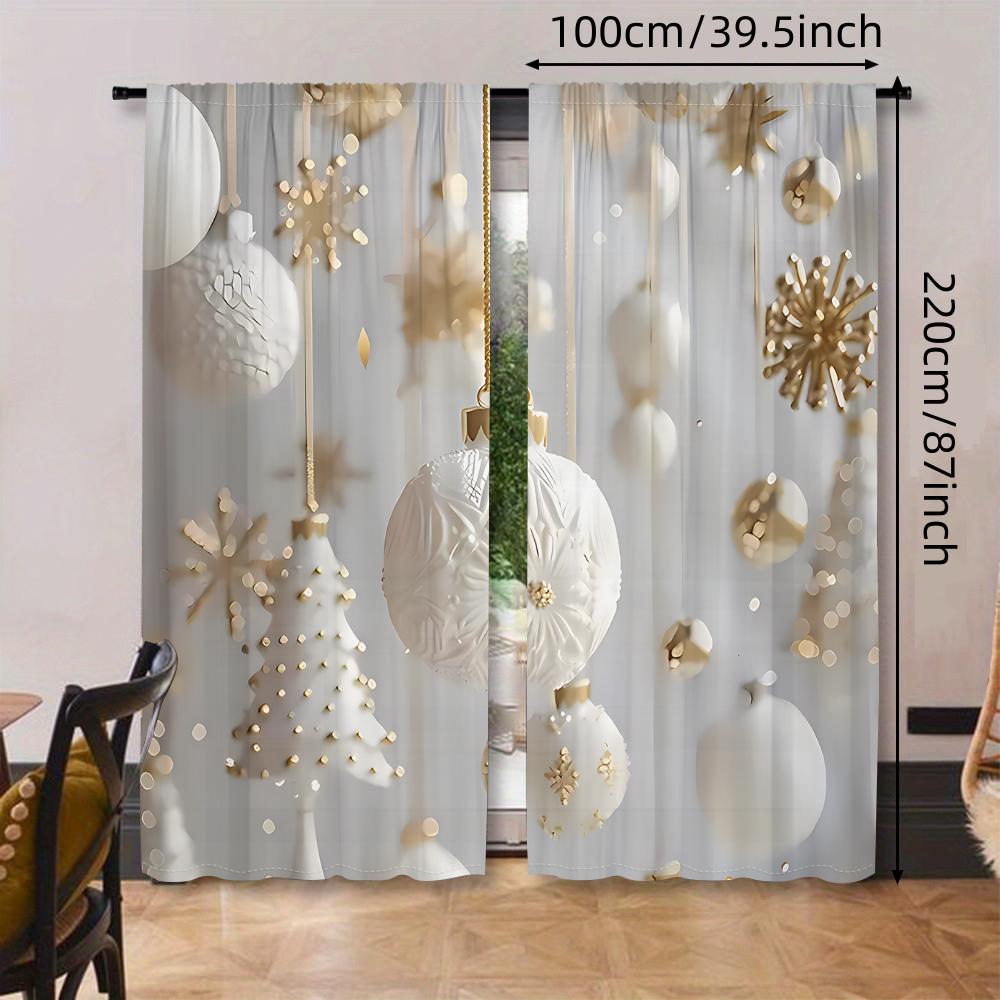 2 Panel Christmas Curtains White and Gold Christmas Balls Christmas Tree Window Decoration Curtains Stock Shipping Fast