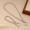 Unisex Stainless Steel Heart Pendant Necklace & Bracelet Set - Minimalist Hip Hop Trend