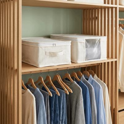 Large Capacity Visible Clothes Storage Box Folding Waterproof Cotton Cuilt Storage Box with Handle Dust-proof Wardrobe Organizer
