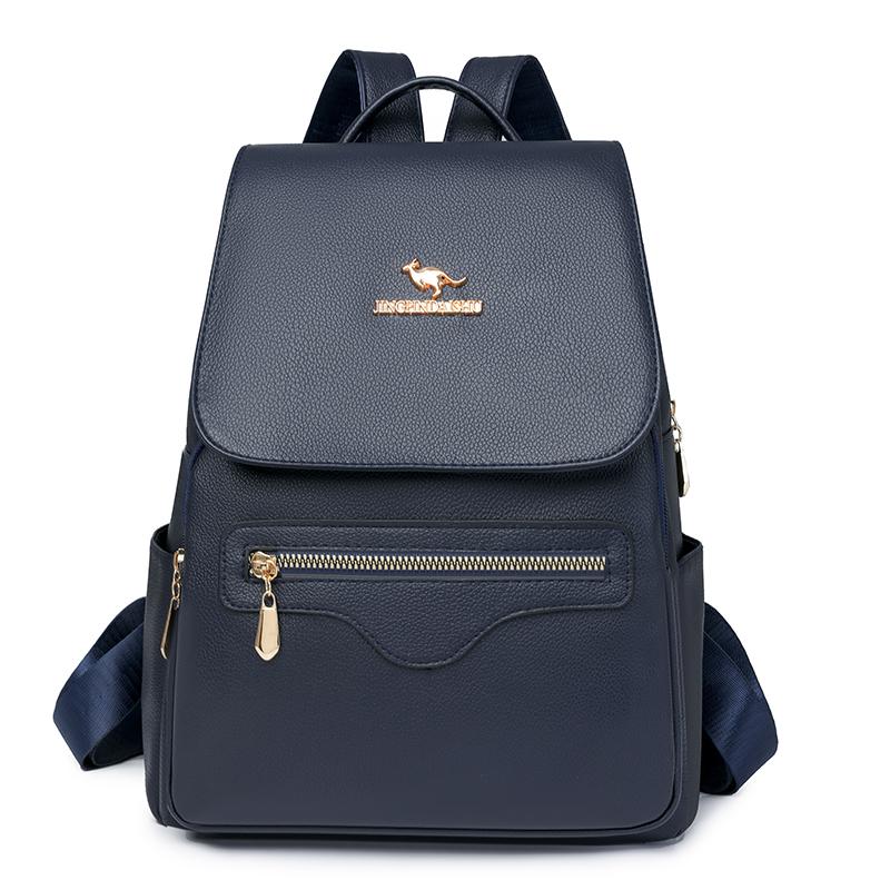 Fashion High-capacity Brand Backpack for Lady New Solid Color PU Leather Student School Bag Leisure Travel