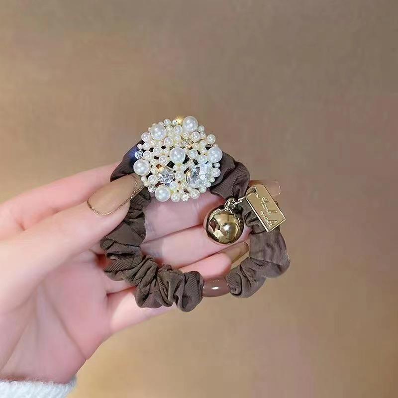 Pearl Girl's Small Intestine Hair Rope and Horsetail Fashionable Back Head Tie Hair Loop Simple and Elegant Dressing Headband