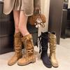 Wasteland Wind Fringed Knight Boots Thick Heel But Knee Boots 2025 Autumn and Winter Retro Slim Pile Medium Women's Boots