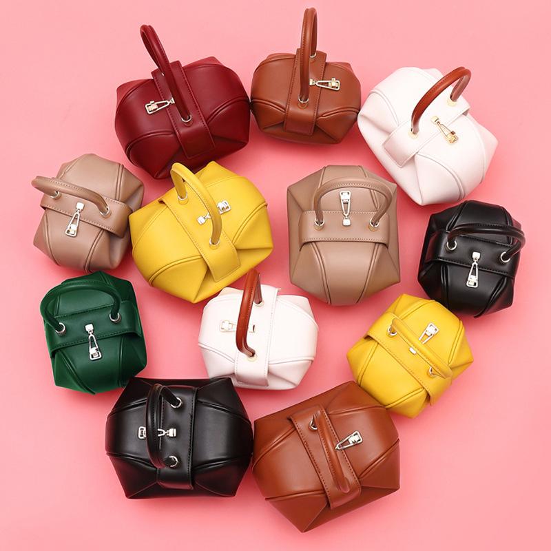 Genuine Leather Spherical Small Tote Bag For Women  Trend Designer Evening Purse Top Handle Ladies Handbags