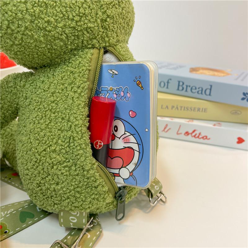 Cartoon Frog Creative Backpack Cute Animal Plush Backpack Soft Cute Doll Cute Pendant Children'S Room Decoration