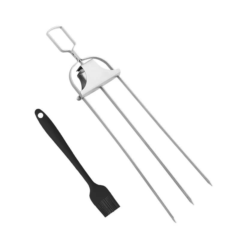 

Полуавтоматические вилки для барбекю, три вилки для кебаба, вилки для гриля из нержавеющей стали, 3-х сторонние шампуры для барбекю, вилка для гриля для мяса, металлическая вилка для барбекю 2pcs
