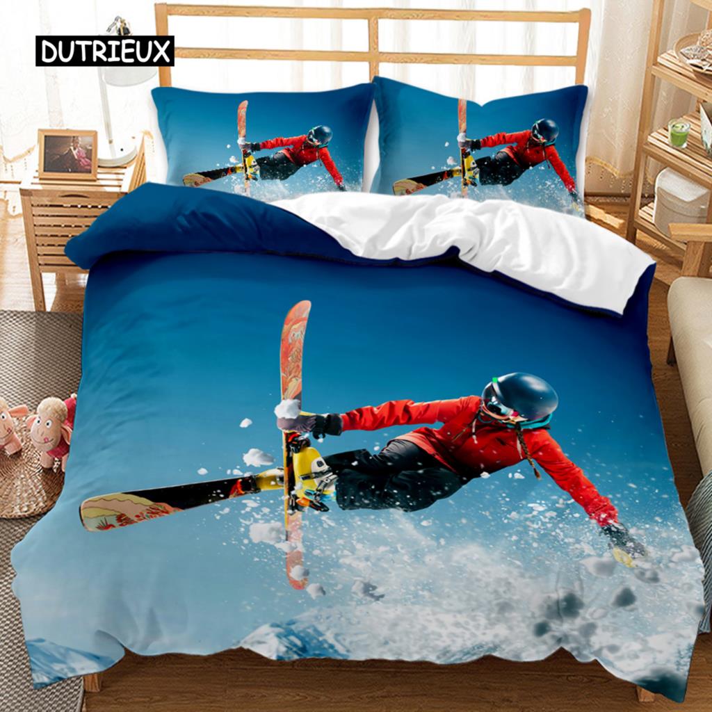 Skifahren Bettbezug Set Schneeberg Bettdeckenbezug Extremsport Spiel Polyester Steppdecke Bezug Snowboard Doppel Queen King Size