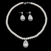 Commuter Versatile Pearl Gem Necklace Women's Water Drop Silver Plated Earrings Stud Earrings Jewelry Set