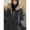 Winter Bestseller Unisex Lychee Pattern PU Leather Coat with Fur Collar and Velvet Lining