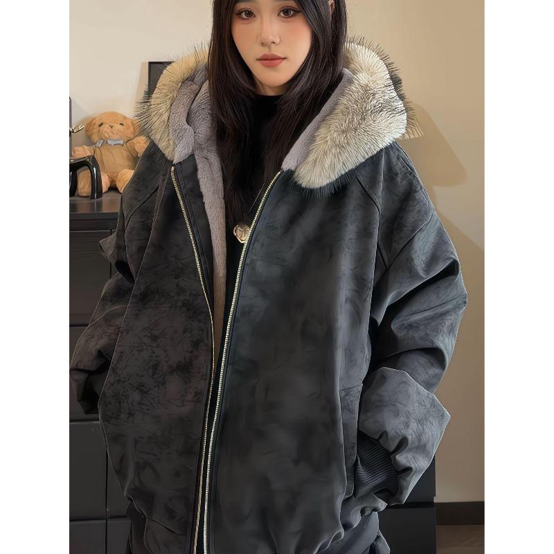 Winter Bestseller Unisex Lychee Pattern PU Leather Coat with Fur Collar and Velvet Lining