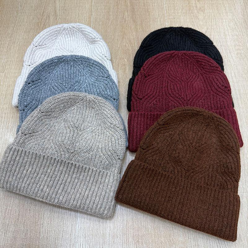 Fashion commuter style men's and women's knitted hats solid color warm eversion jacquard thickened wool hat outdoor hat