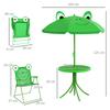 4-teiliges Gartensitzmöbel-Set für Kinder mit Froschmotiv - Runder Tisch + 2 Klappstühle + Sonnenschirm - Grün Oxford Epoxidbeschichtetes Metall