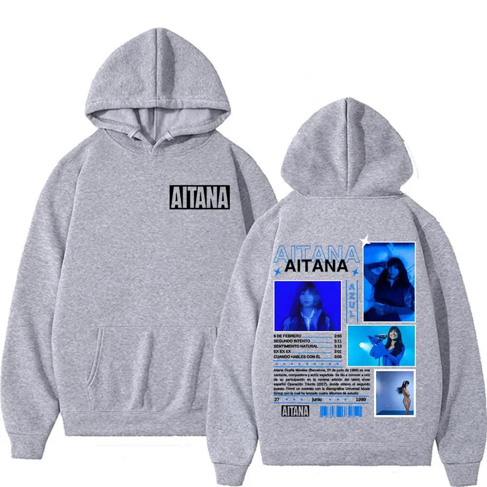 Singer Aitana Hip Hop Rock Print Hooded Men Women Retro Harajuku Street Blue Album Long Sleeve Warm Fleece Sweatshirt Clothing