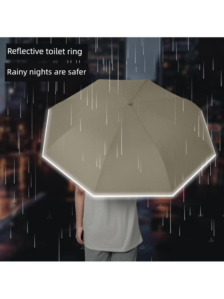 Paraguas Invertido Totalmente Automático Manos Libres con Tiras Reflectantes, Estilo Fresco, Paraguas Invertido de Palo Recto Grande para Coches, Invertido a Juego con el Color