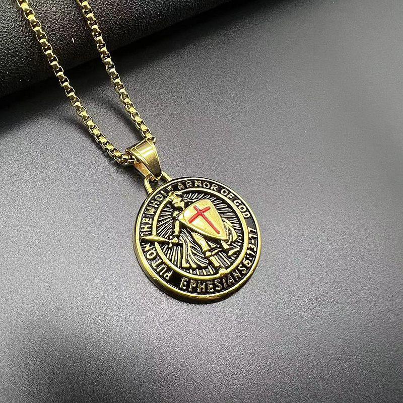 European and American Retro Jewelry, Gold-plated Epoxy Western Medieval Templar Pendant Necklace 2026 60CM