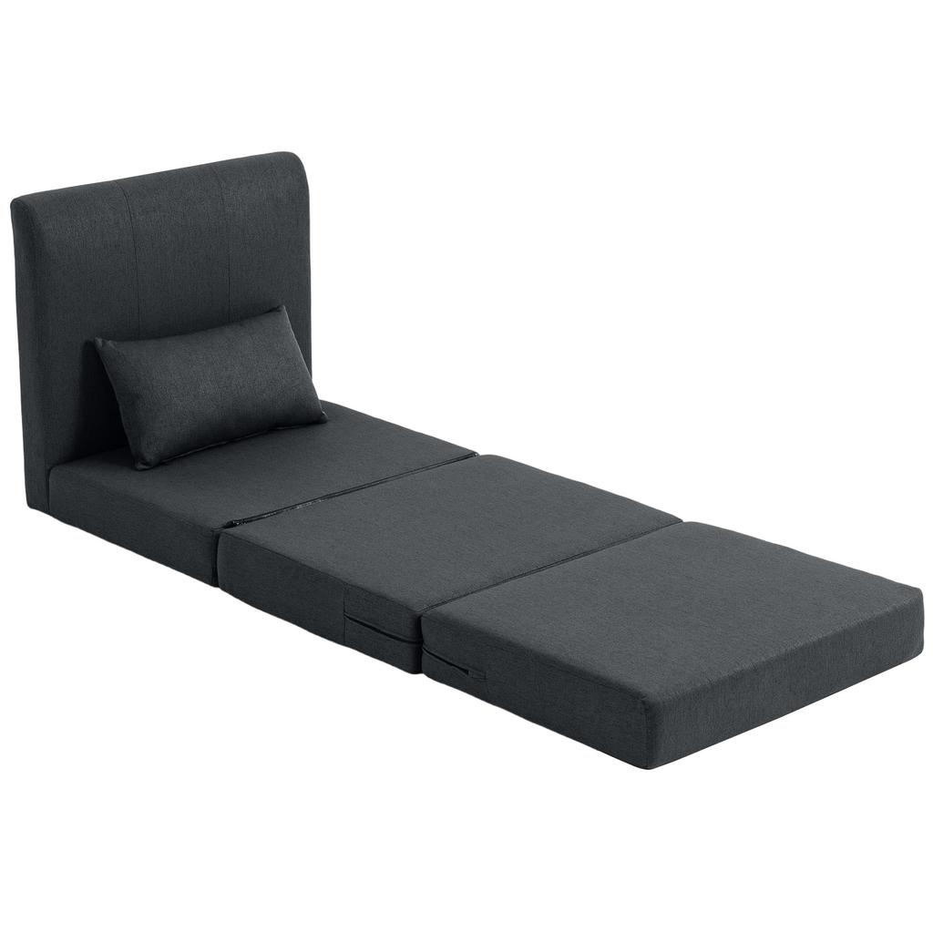 2-in-1 Folding Lounge Chair Foldable Sofa Bed with Linen Texture, Upholstered Guest Bed Folding Chair, Dark Grey