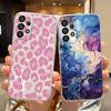 White Leopard Print Transparent Phone Case For Samsung A53 A33 A73 A23 A22 A21S A32 A52 A51 A71 Artistic Pink Marble Clear Cover