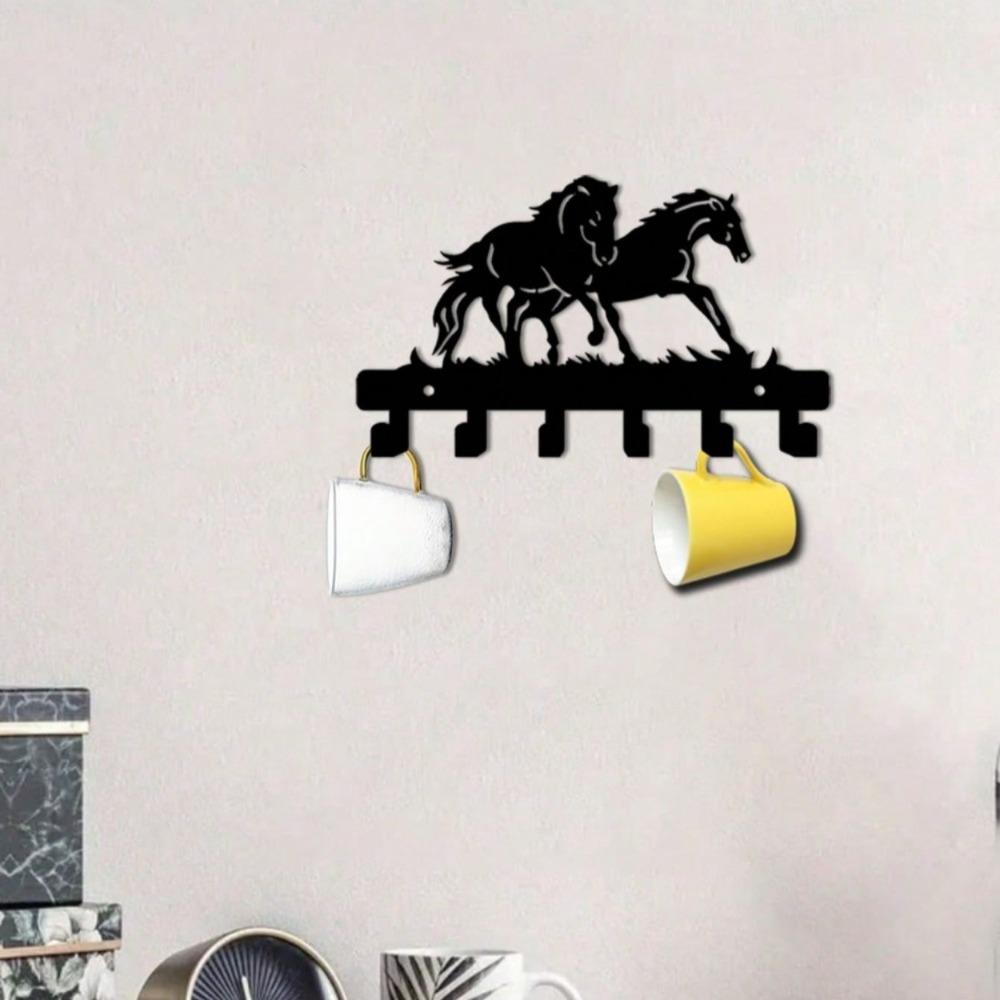 Horse Shaped Metal Wall Hook, Rustic Coat Hat Towel Rack for Entryway Bathroom Cloakroom, Durable Key Holder