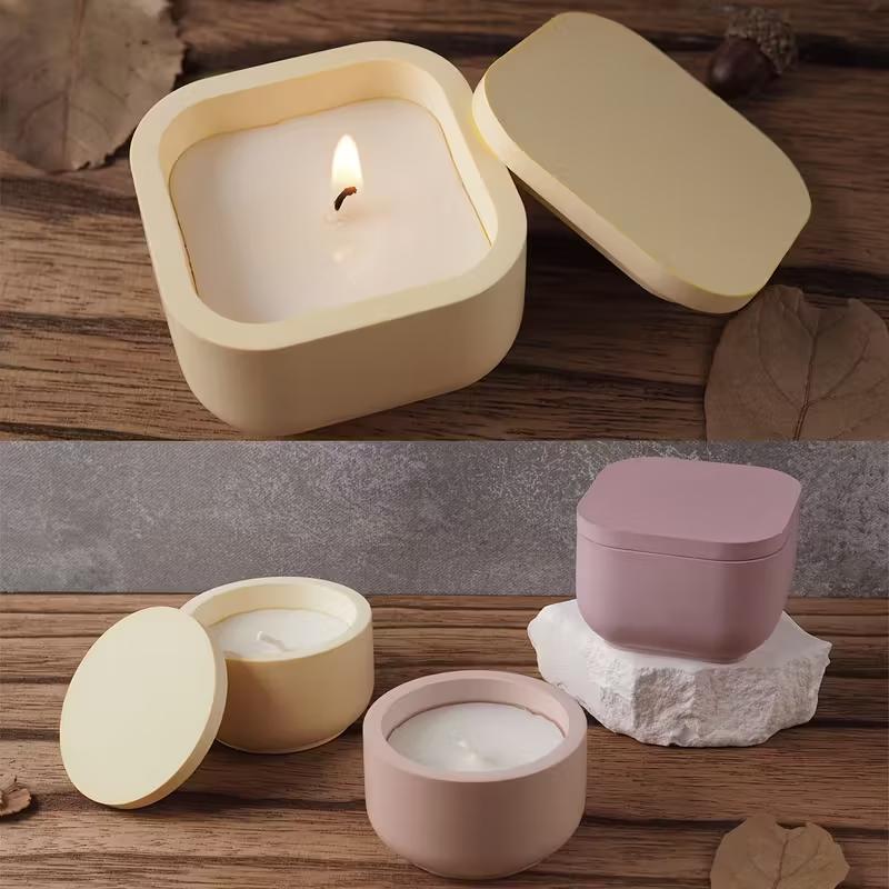 Kerzenglasformen, Silikon-Betonformen für Kerzenhalter mit Deckeln, Kerzen Resinform Epoxidharz Gussformen
