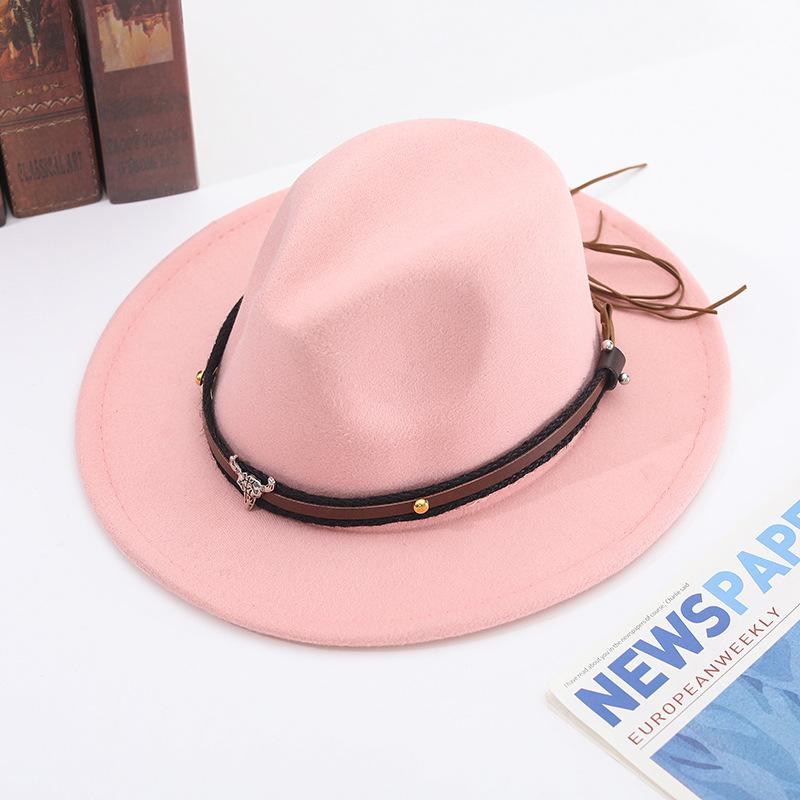 Zylinderhut Frühling und Herbst Jazzhut Hut mit großer Krempe Stierkopf Gürtel Accessoires Filzhut Tide