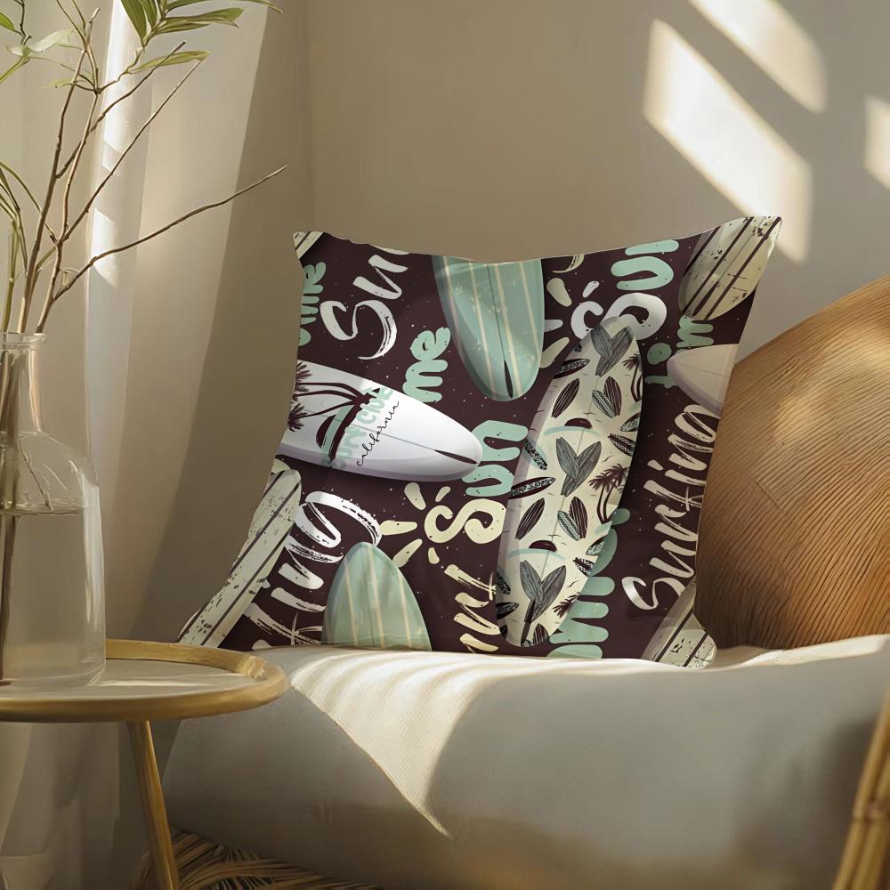 Surfing Pattern Cushion Cover Soft Short Plush Pillow Cover Smooth Cozy Texture Aesthetic Cushion Case Home Decor