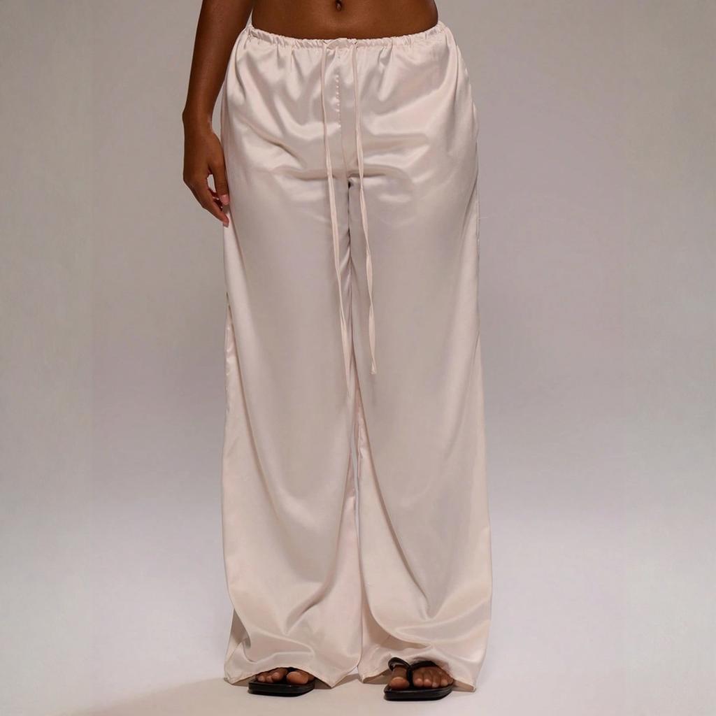Pantaloni Casual da Donna alla Moda in Raso, Pantaloni Lunghi Larghi e Comodi con Coulisse