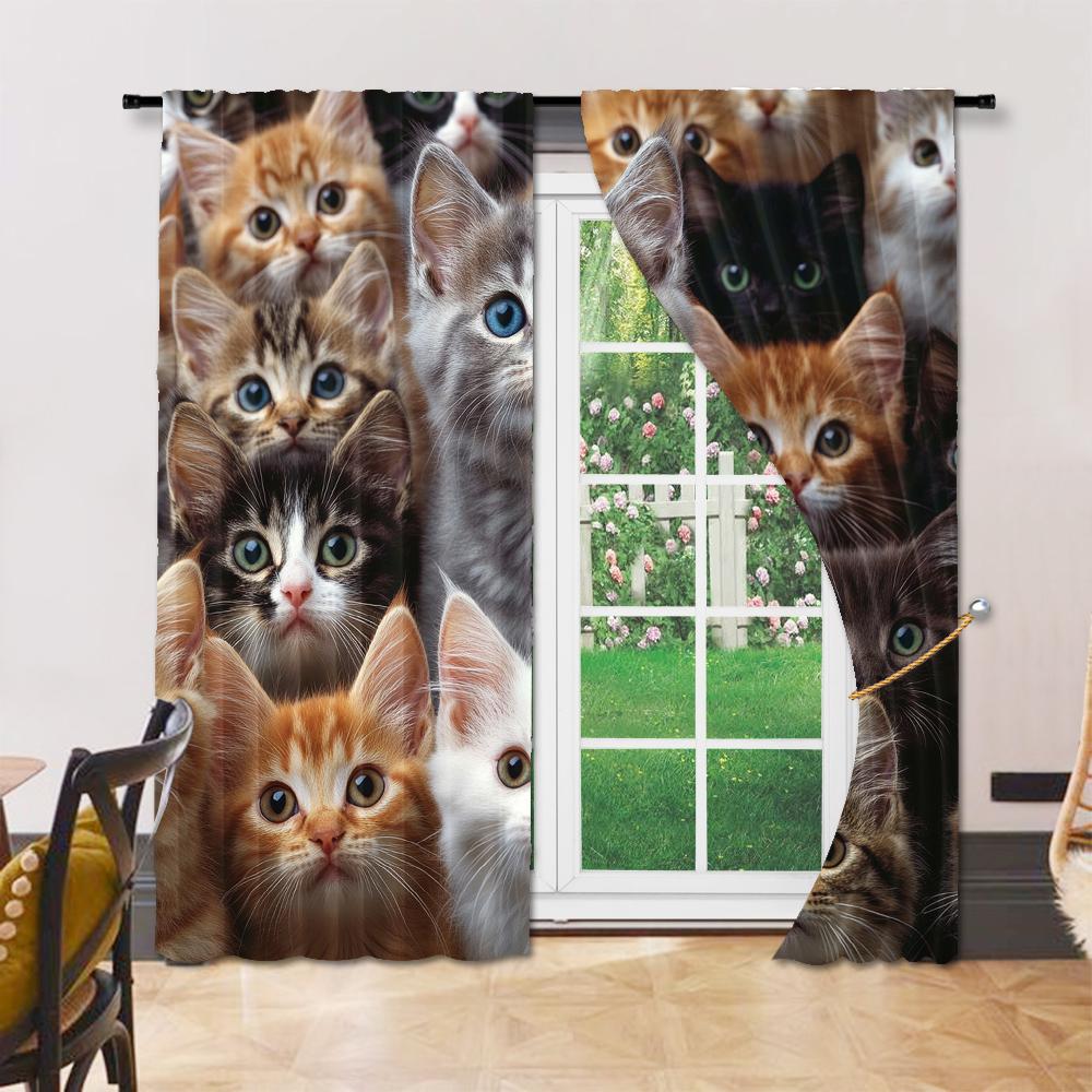Set Of 2 Versatile Polyester Transparent Curtains Home Decoration Cute Cats Use Bedrooms Living Rooms Curtain Ideal For Great Room