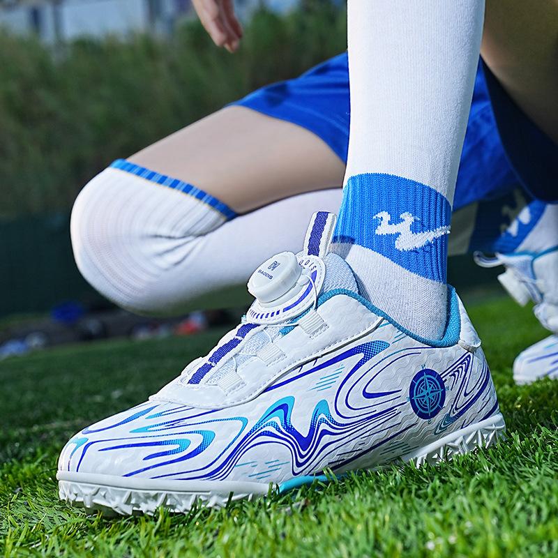 Children's Broken Nail Football Shoes Rotating by Button Training Shoes Outdoor Primary and Secondary School Students Velcro Low-top Sports Shoes